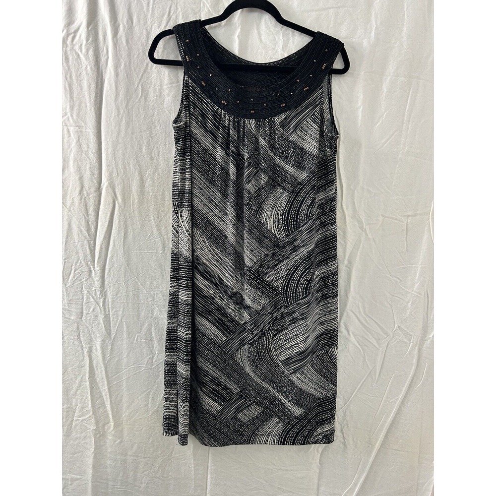 Sleeveless Sun Dress Size Small Stretchy Beaded Crochet Neckline Loose Fit Black